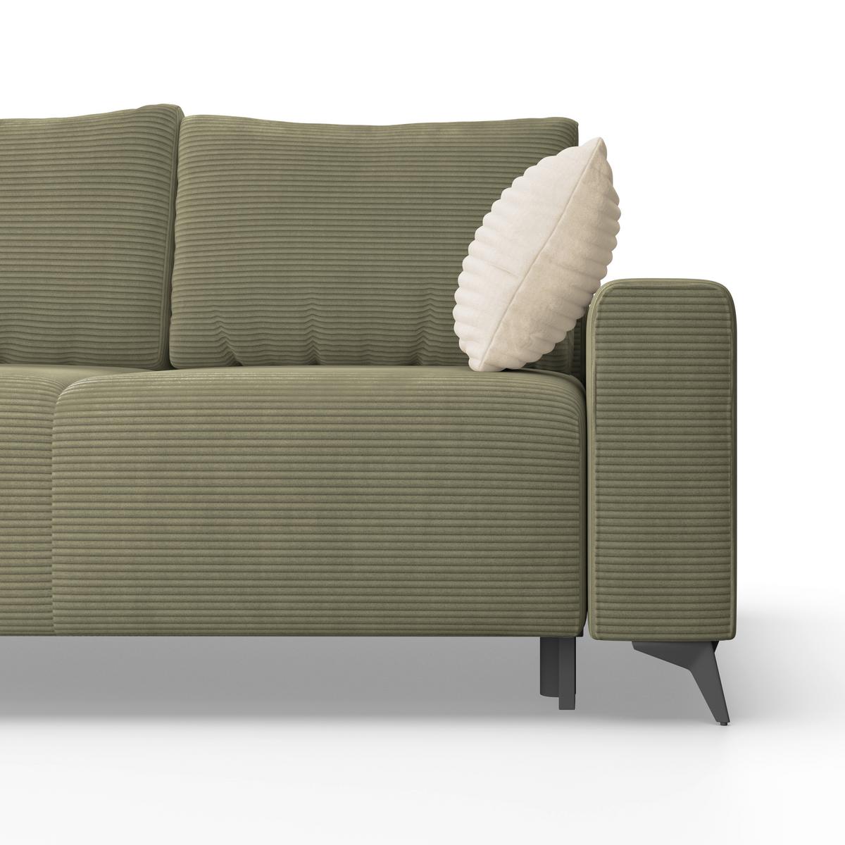 Ecksofa Mit Schlaffunktion Lincoln Grün Cord 212x270 Cm - Schwarz/Grün, MODERN, Textil (212/270cm)