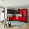 Eckküche Ip4050 ohne Geräte 185x320 cm Rot Hgl/Eiche - Eiche dunkel/Rot, Basics (185/320cm) - Impuls