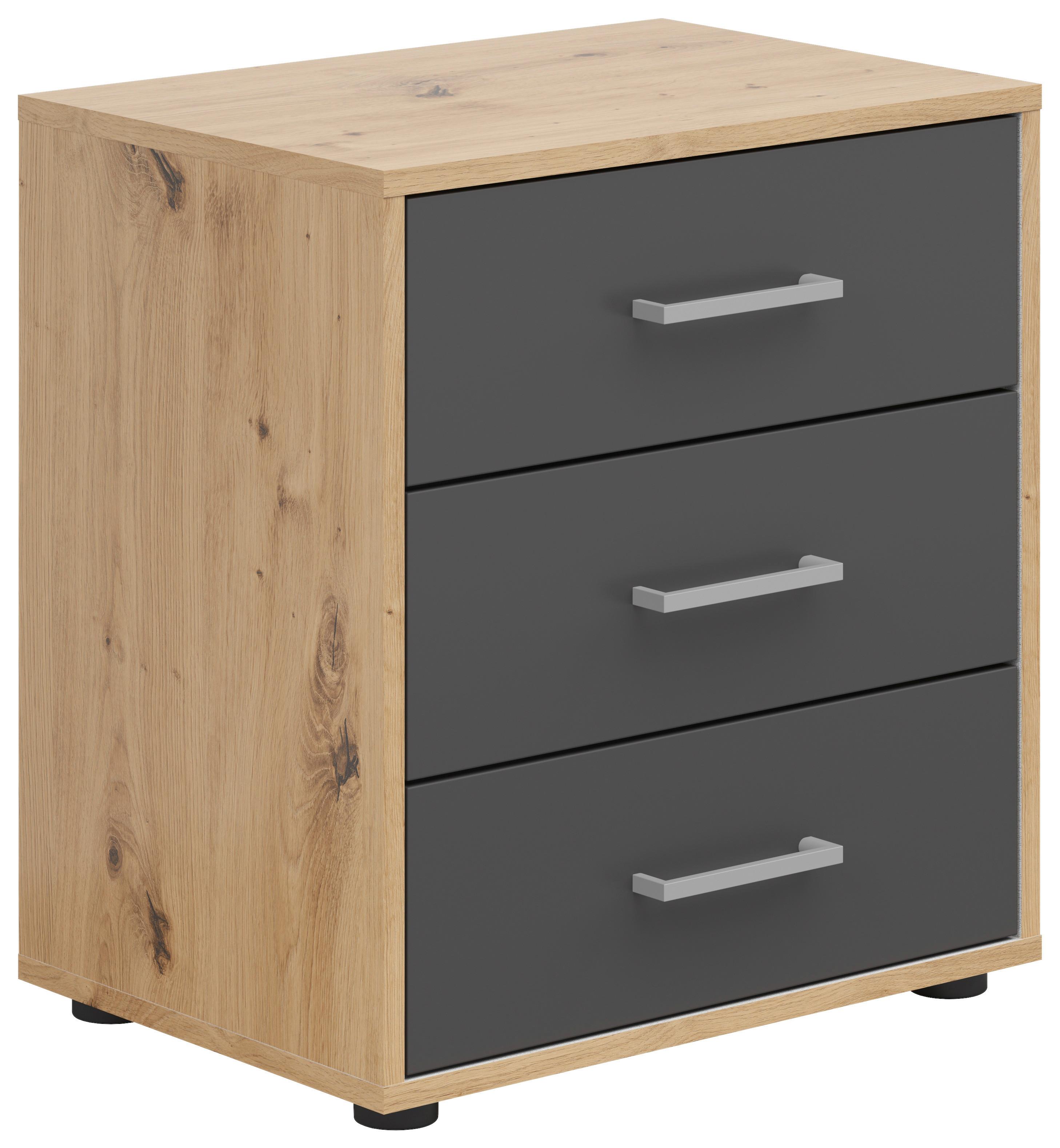 Nachtkästchen Smart 3 Eiche Artisan/graphit H: 54 Cm - Anthrazit/Grauweiß, Basics, Holzwerkstoff (50/54/35cm)
