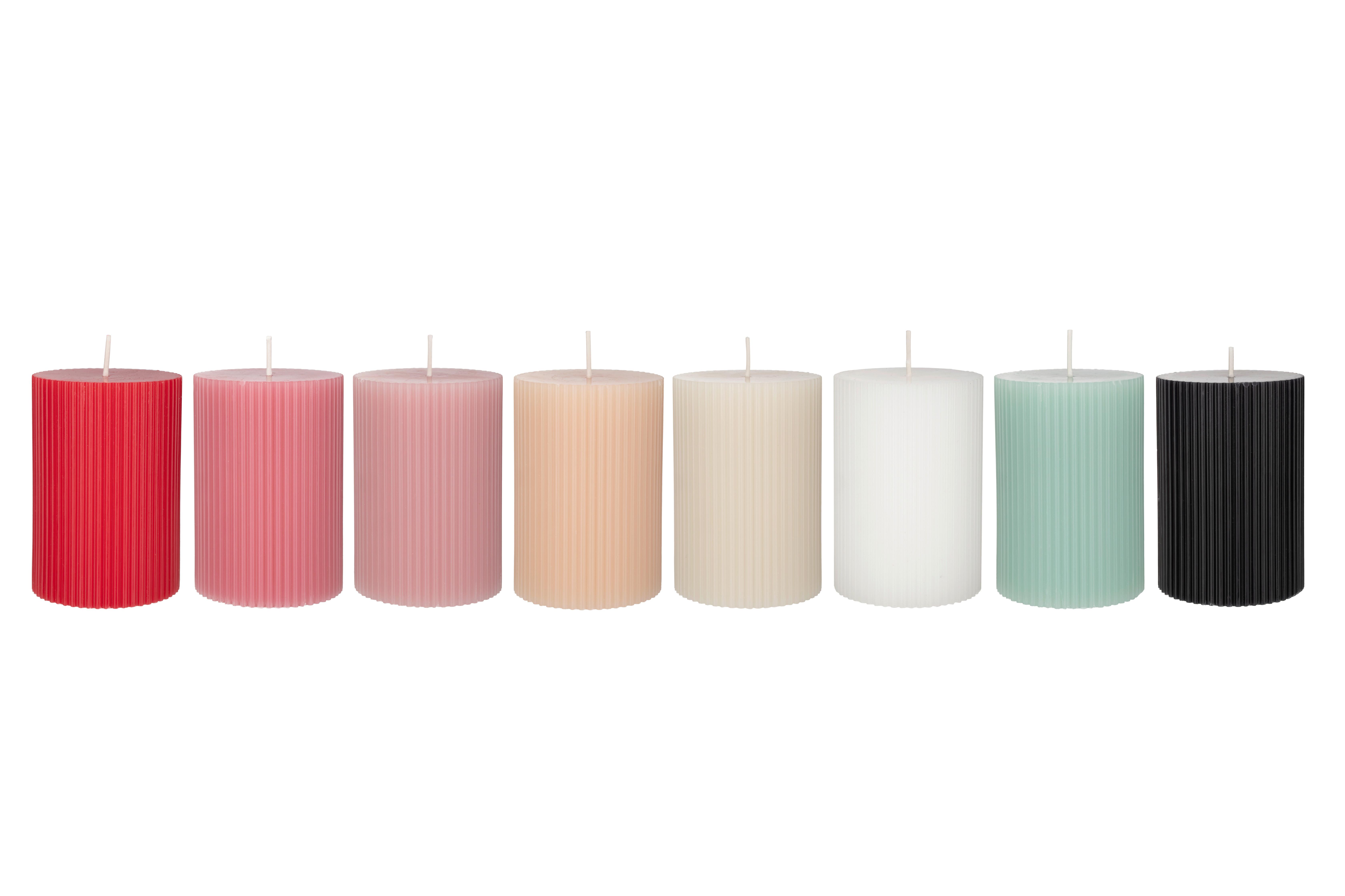 Válcová Svíčka Stripes - bílá/růžová, přírodní materiály (7/10cm) - Premium Living