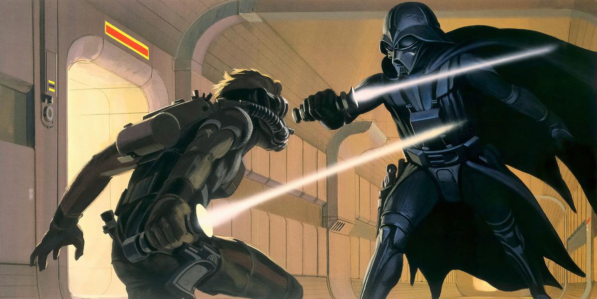 Fototapete Star Wars Vader Vs Luke - Gelb/Braun, Trend, Textil (500/250cm)