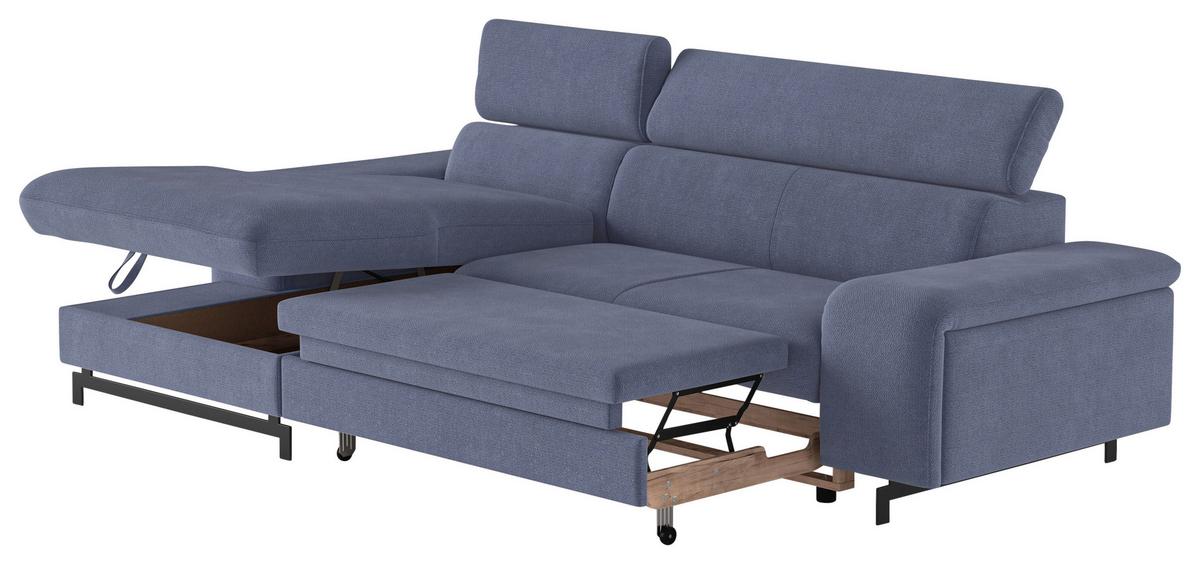Ecksofa Mit Bettkasten Emma Blau 165x267 Cm - Blau/Schwarz, Textil (165/267cm) - MID.YOU