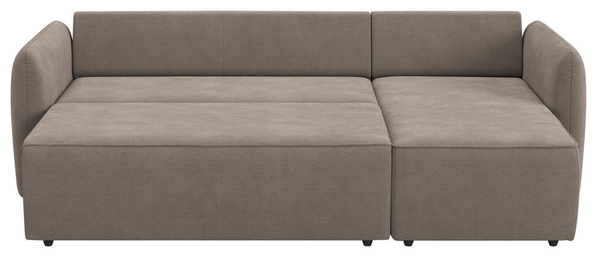 Ecksofa mit Bettfunktion Flow Cord taupe, B: 239cm - Taupe/Schwarz, Trend, Textil (239/170cm) - MID.YOU