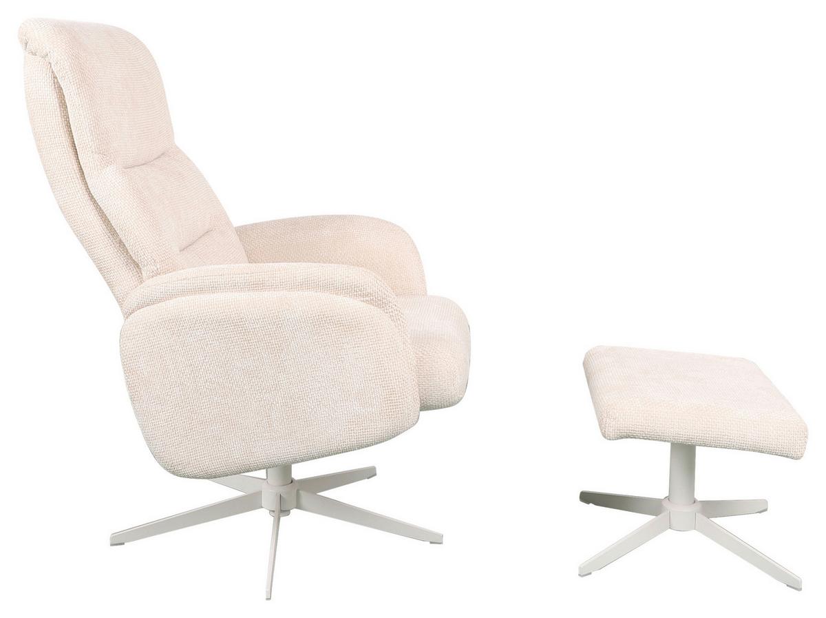 Relaxační křeslo STAR, krémová žinylka, s taburetem - bílá/krémová, Moderní, kov/textil (72/107-95/86-110cm) - Mömax