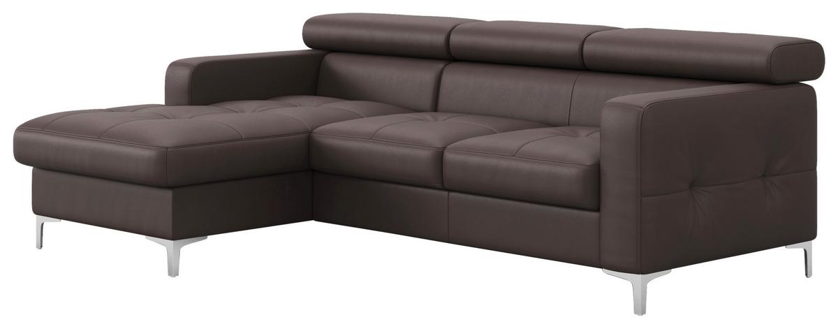 Ecksofa Mit Schlaffunktion Sammy Braun Leder - Chromfarben/Graubraun, Design, Leder (168/227cm) - Livetastic