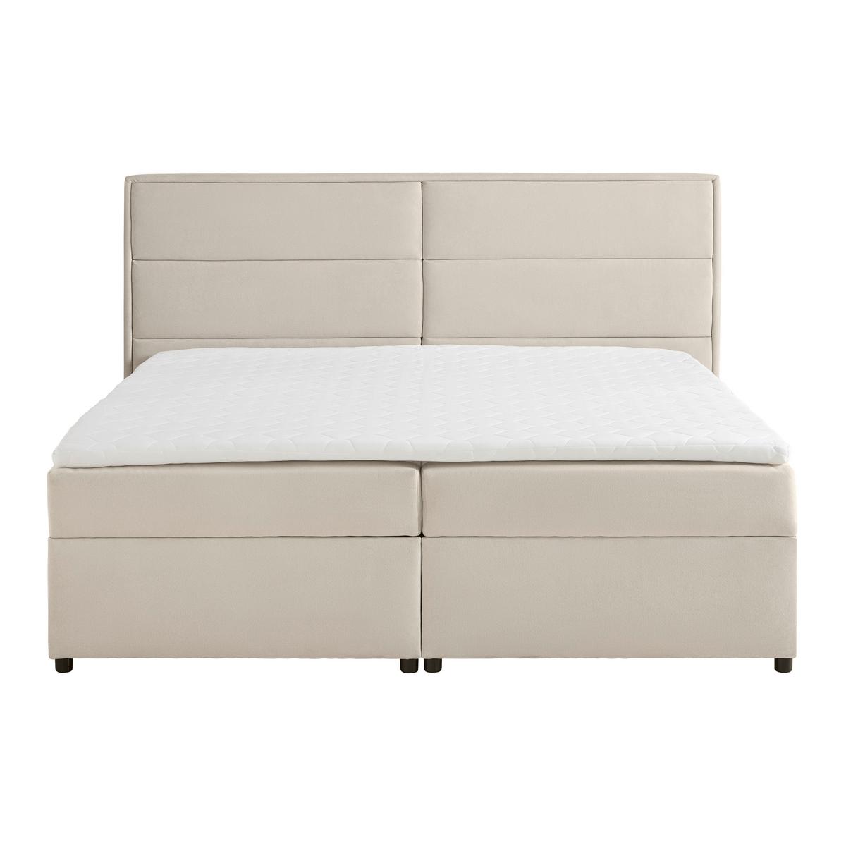 Postel boxspring s toperem, 180x200 cm, béžová - černá/béžová, Moderní, kov/dřevo (180/200cm) - Bessagi Home