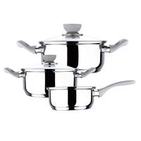 Kochtopfset Edelstahl 5-Teilig - Edelstahlfarben/Transparent, Trend, Glas/Kunststoff