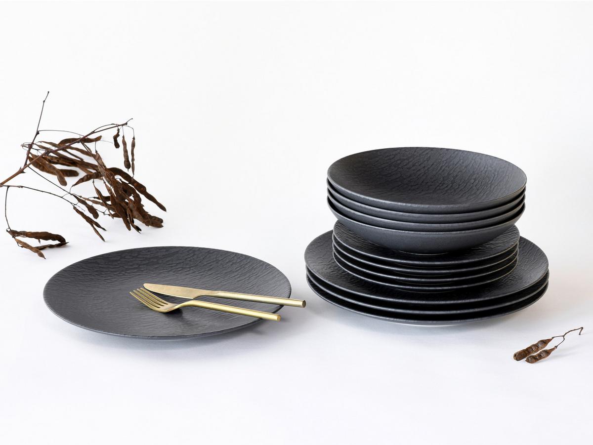 Jedálenský servis RONDO - čierna, Modern, keramika (43/40/37cm) - Creatable
