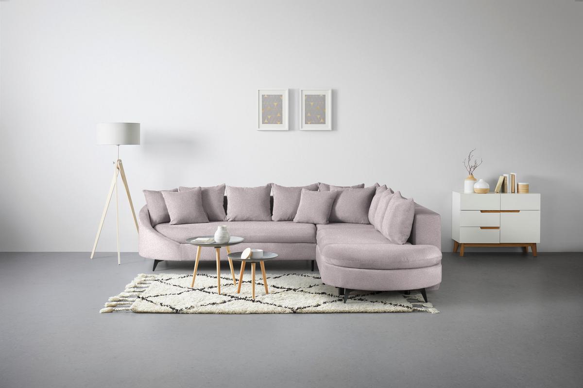 Rohová sedačka AXEL, pravá, šeříková tkanina - černá/šeříková, Moderní, kov/textil (291/250cm) - Mömax