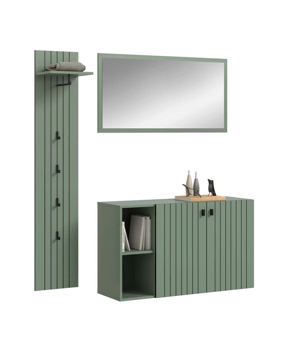 Garderobe Station Graugrün B: 152cm - Graugrün, Design, Holzwerkstoff (152/192/37cm) - MID.YOU