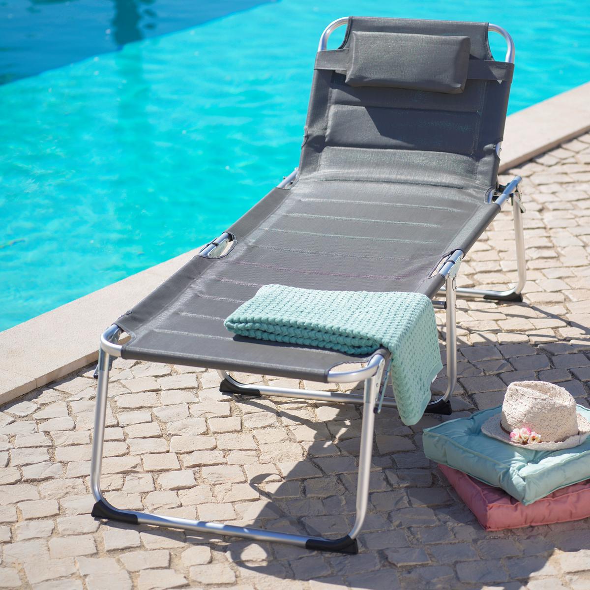 Sonnenliege Klenia Aluminium, Textil mit Kissen - Grau, MODERN, Textil/Metall (70/45/95/200cm) - Ondega