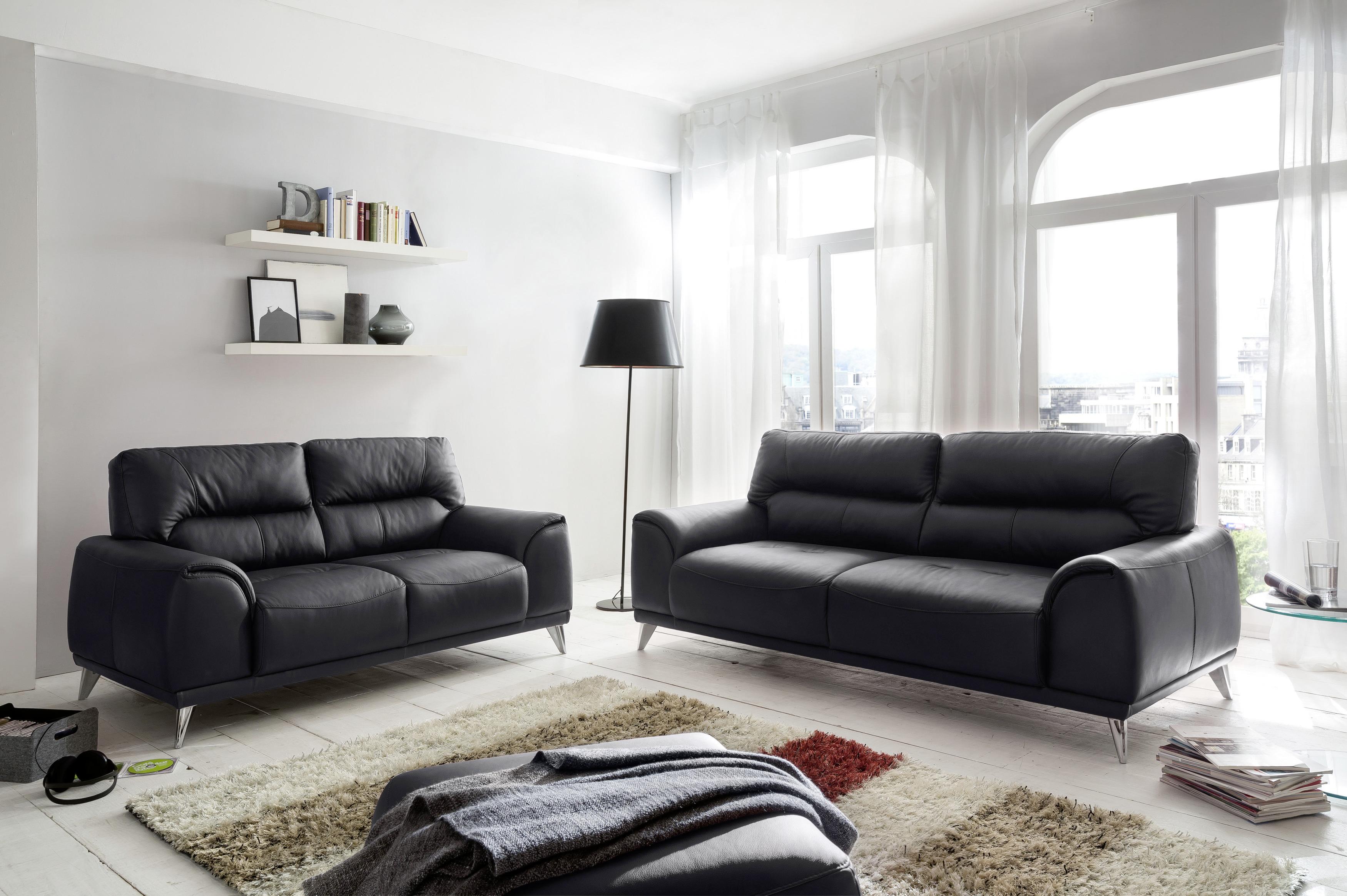 Dreisitzer-Sofa Frisco, Lederlook - Chromfarben/Schwarz, MODERN, Textil (210/92/96cm) - MID.YOU