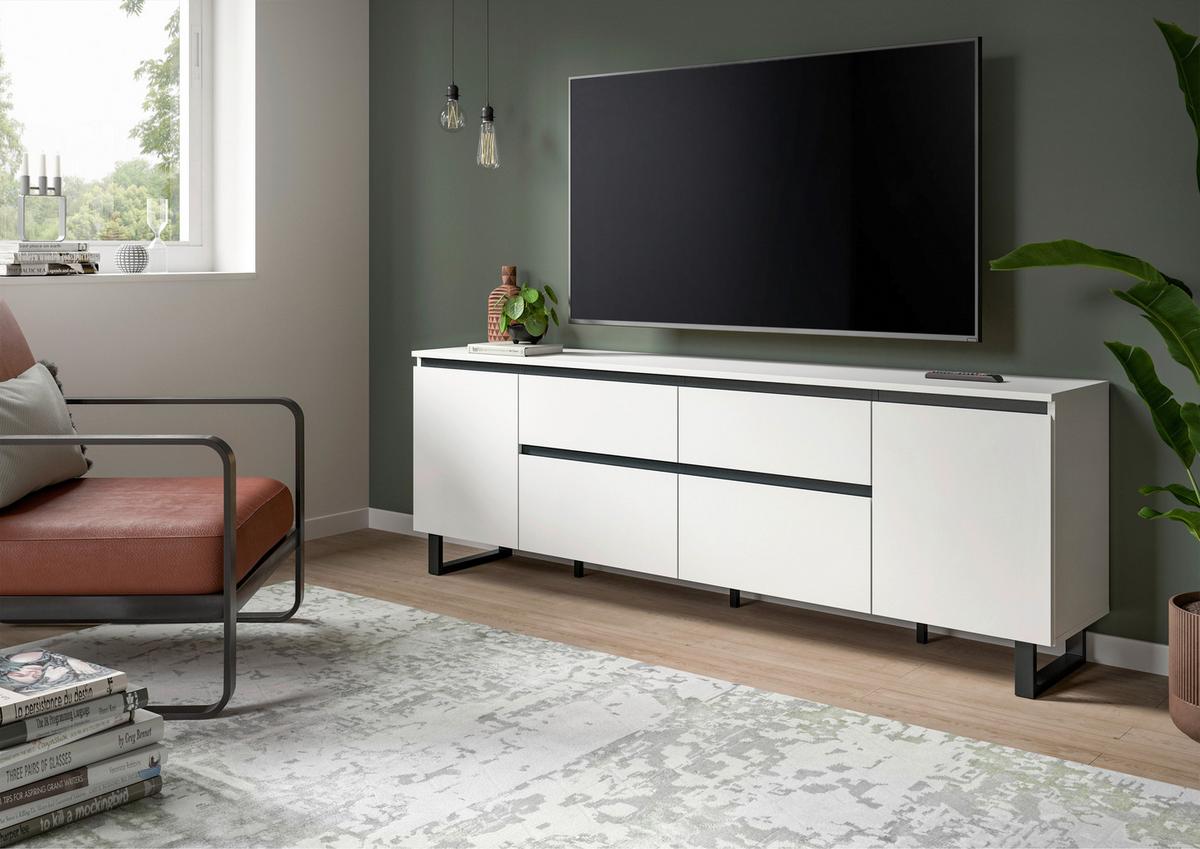 Lowboard Tomasa Weiß  B: 188 Cm - Schwarz/Weiß, Design, Holzwerkstoff (188/65/36cm) - Livetastic