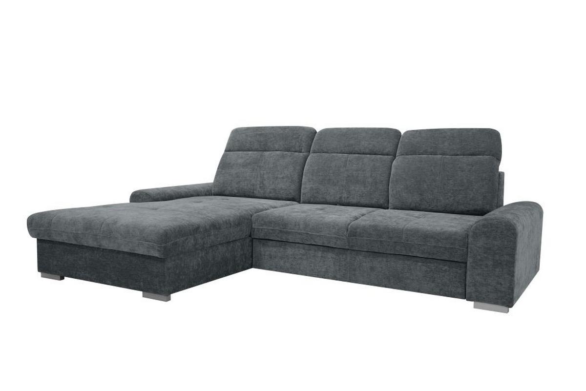 Rohová sedačka MALAGA, levá, šedá žinylka - šedá/barvy chromu, Konvenční, kov/dřevo (203/286cm) - Ondega