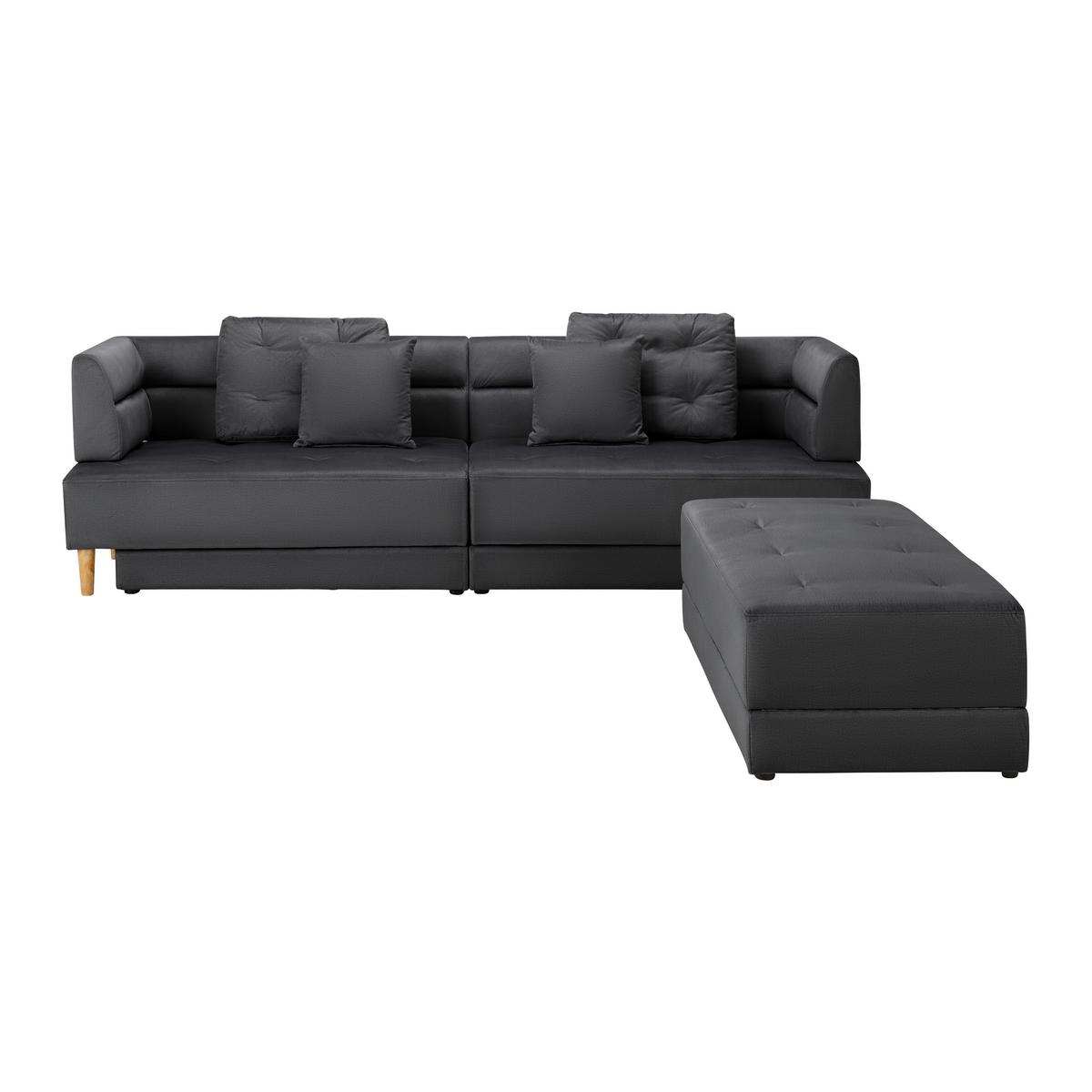Sametová pohovka s taburetem ELIZA tmavě šedá - černá/tmavě šedá, Moderní, dřevo/textil (260/75/210cm) - Bessagi Home