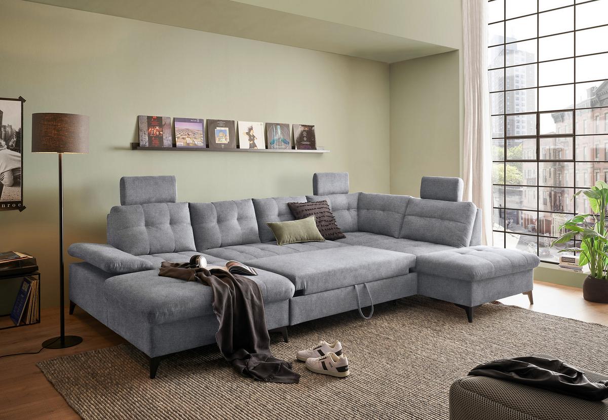 Wohnlandschaft Durban U Grau U: 170/324/218 Cm - Schwarz/Grau, KONVENTIONELL, Textil (170/324/218cm) - MID.YOU