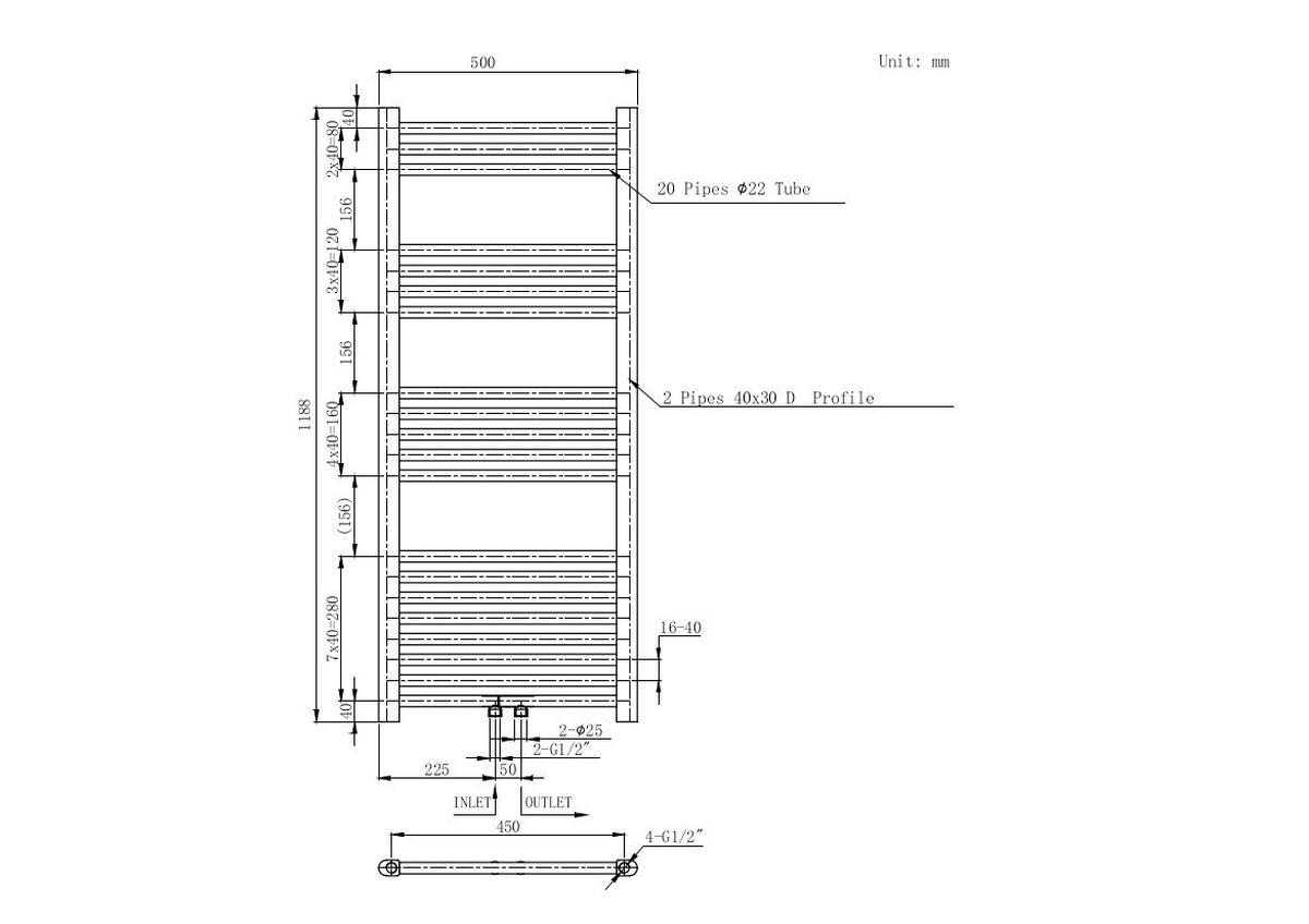 Heizkörper Heizkörper Bari - Weiß, KONVENTIONELL, Metall (50/118,8/1cm) - Sanotechnik