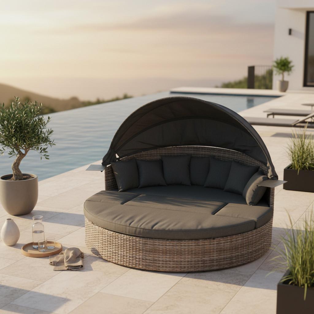 Gartenmuschel Riva Premium Relaxinsel - Naturfarben/Grau, MODERN, Kunststoff/Metall (180/145/183cm) - Gardenson