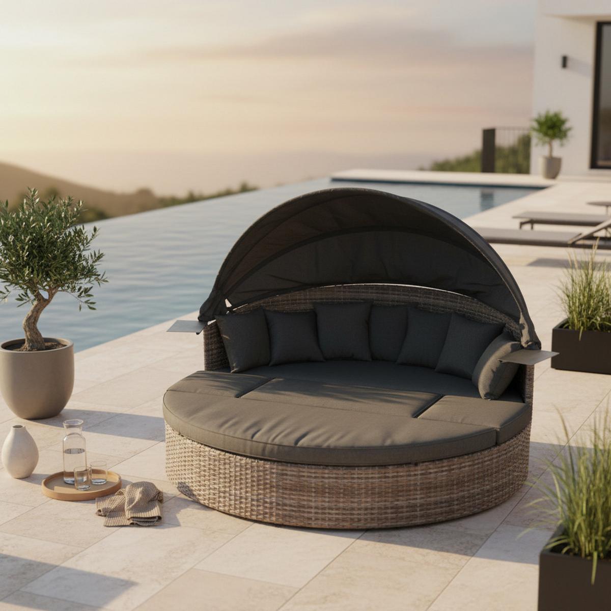 Gartenmuschel Riva Premium Relaxinsel - Naturfarben/Grau, MODERN, Kunststoff/Metall (180/145/183cm) - Gardenson