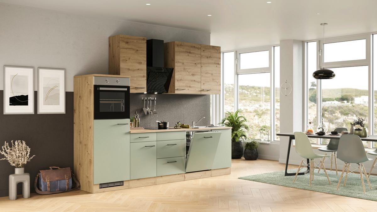 Küchenblock Cara Eiche Artisan/grün B: 280 Cm - Eiche Artisan/Grün, KONVENTIONELL, Holzwerkstoff (280cm) - FlexWell