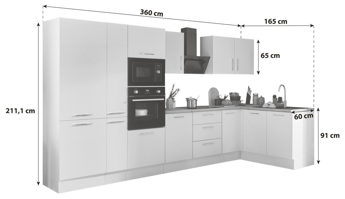 Eckküche Turin Weiss/Eiche Dekor 360x165 cm - Weiß/Eiche Artisan, Basics, Holzwerkstoff (360/165cm) - MID.YOU