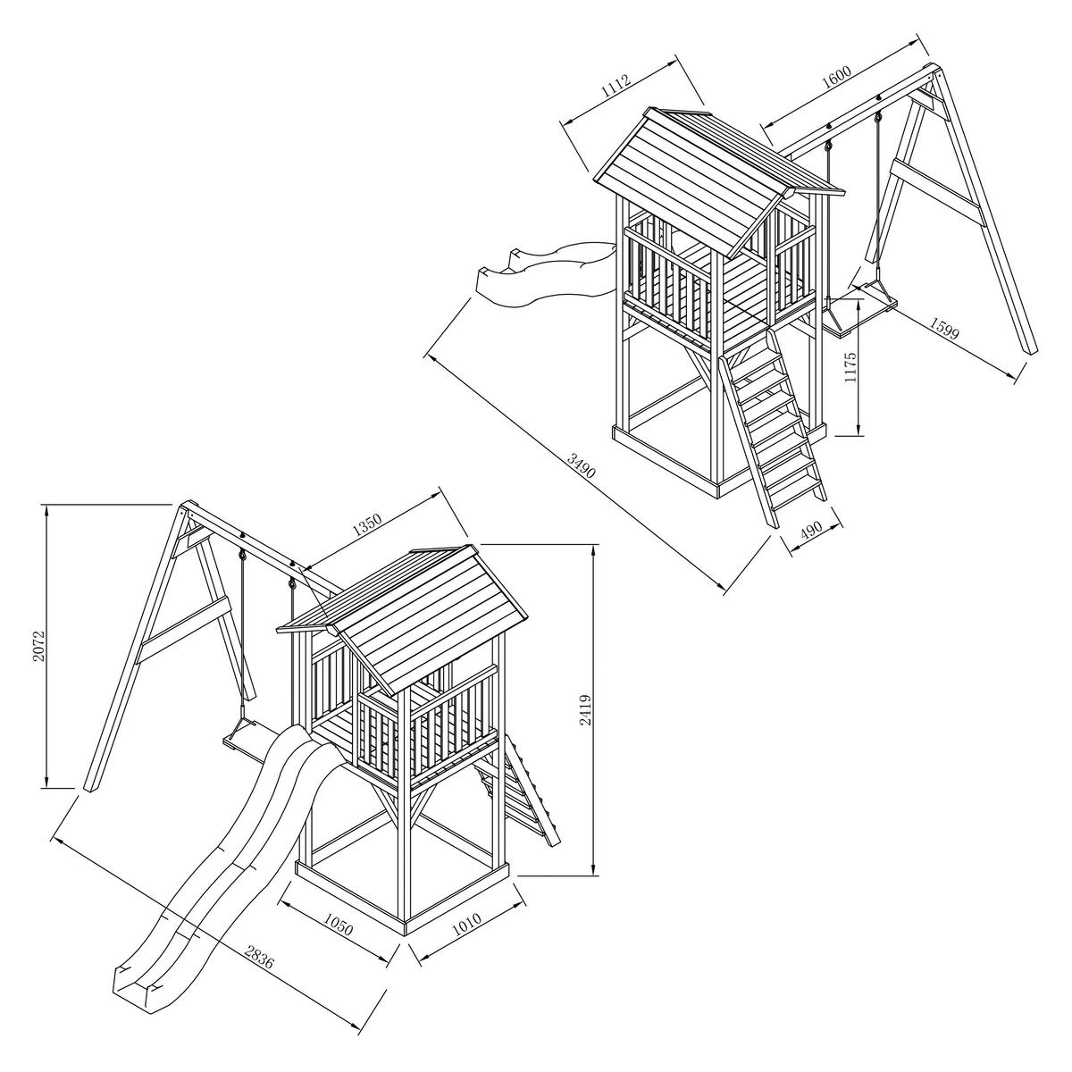 Spielturm A025.121.80 - Braun/Grau, KONVENTIONELL, Holz/Kunststoff (283,6/241,9/349cm) - Ambia Garden