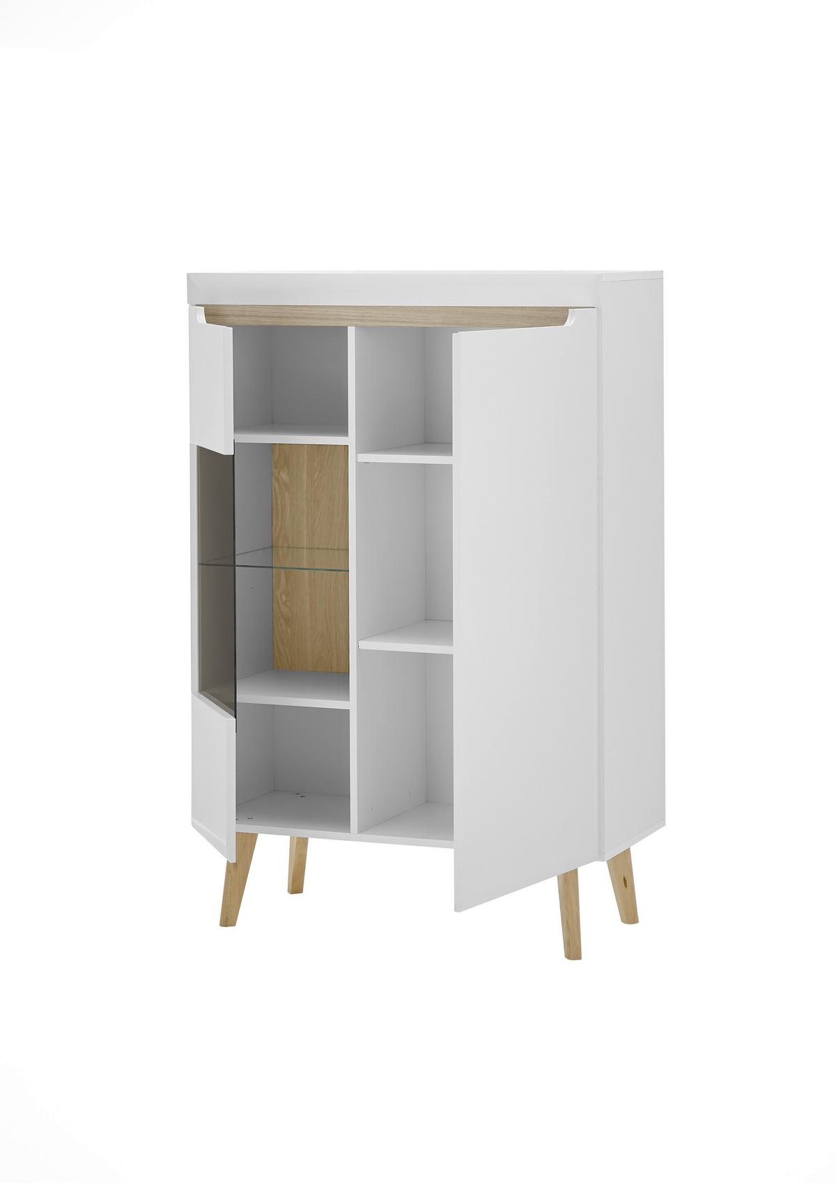 Vitrine Svante Torge Weiß/Eichefarben B: 90 cm - Eichefarben/Weiß, Design, Glas/Holzwerkstoff (90/134/40cm) - MID.YOU