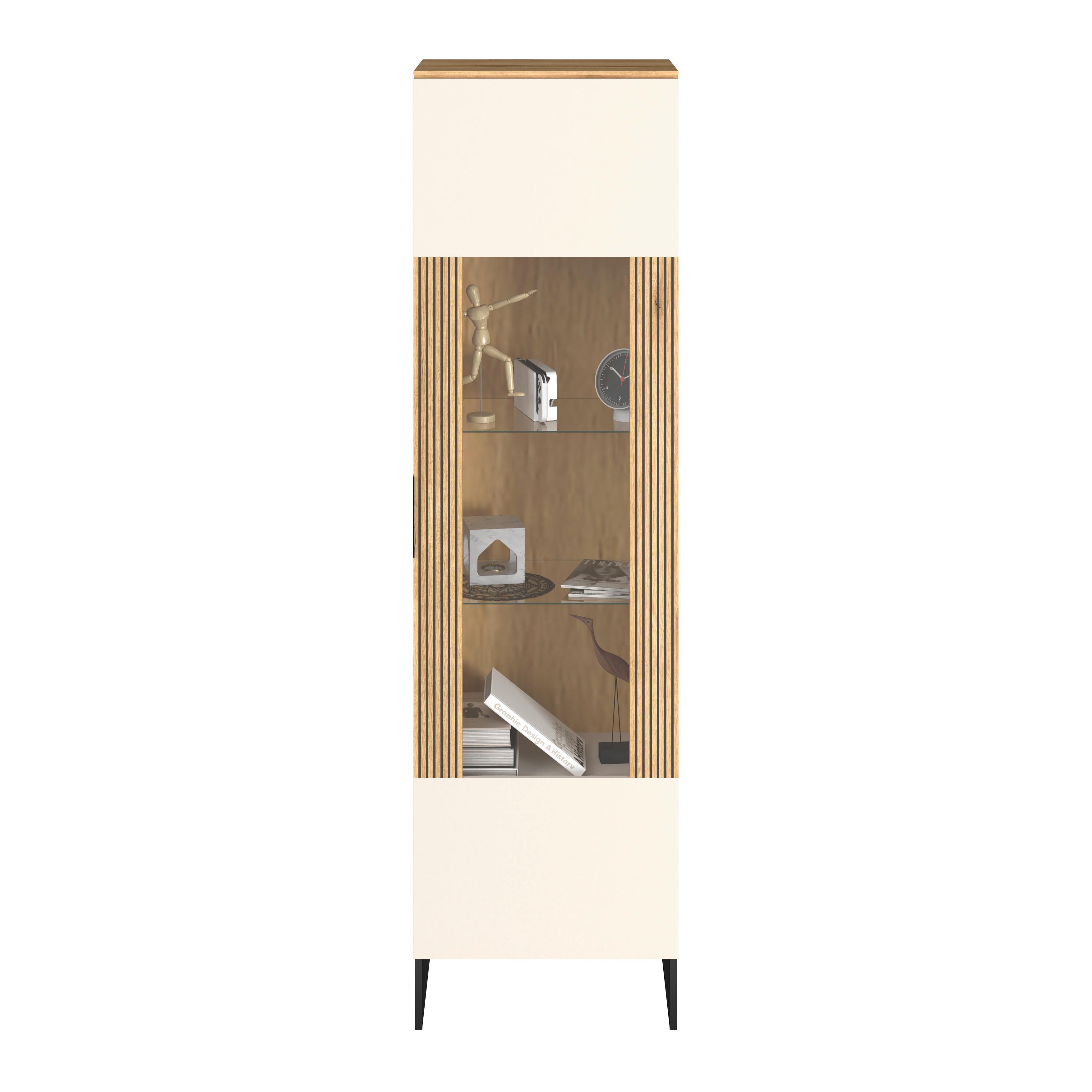 Vitrine King Eichefarben/Kaschmir B: 55,2cm - Kaschmir/Eichefarben, MODERN, Glas/Holzwerkstoff (55,2/200/40cm)