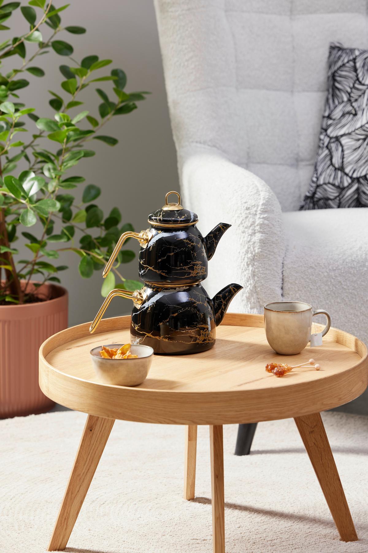 Teekocher Alina - Goldfarben/Schwarz, KONVENTIONELL, Metall (30/28cm) - Ondega