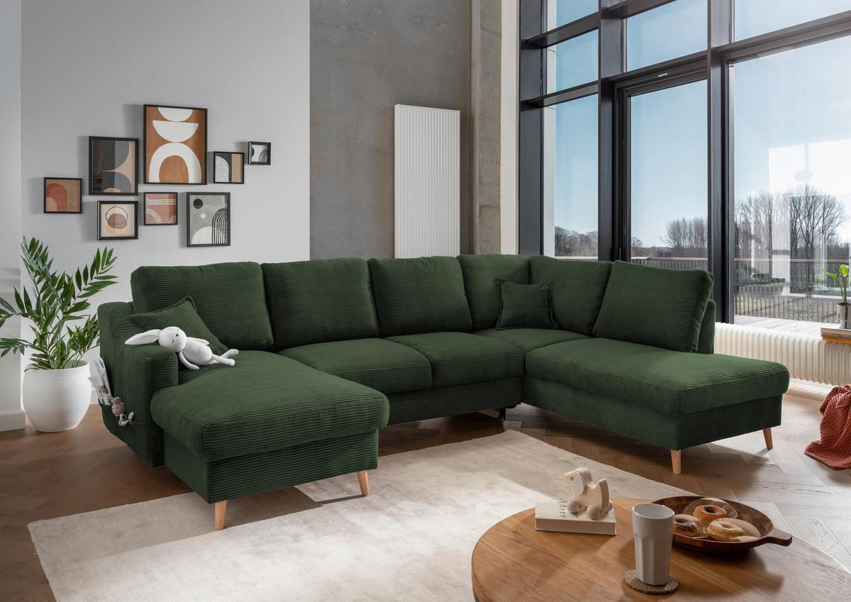Wohnlandschaft Valentina - Dunkelgrün/Naturfarben, KONVENTIONELL, Textil (150/301/200cm) - P & B