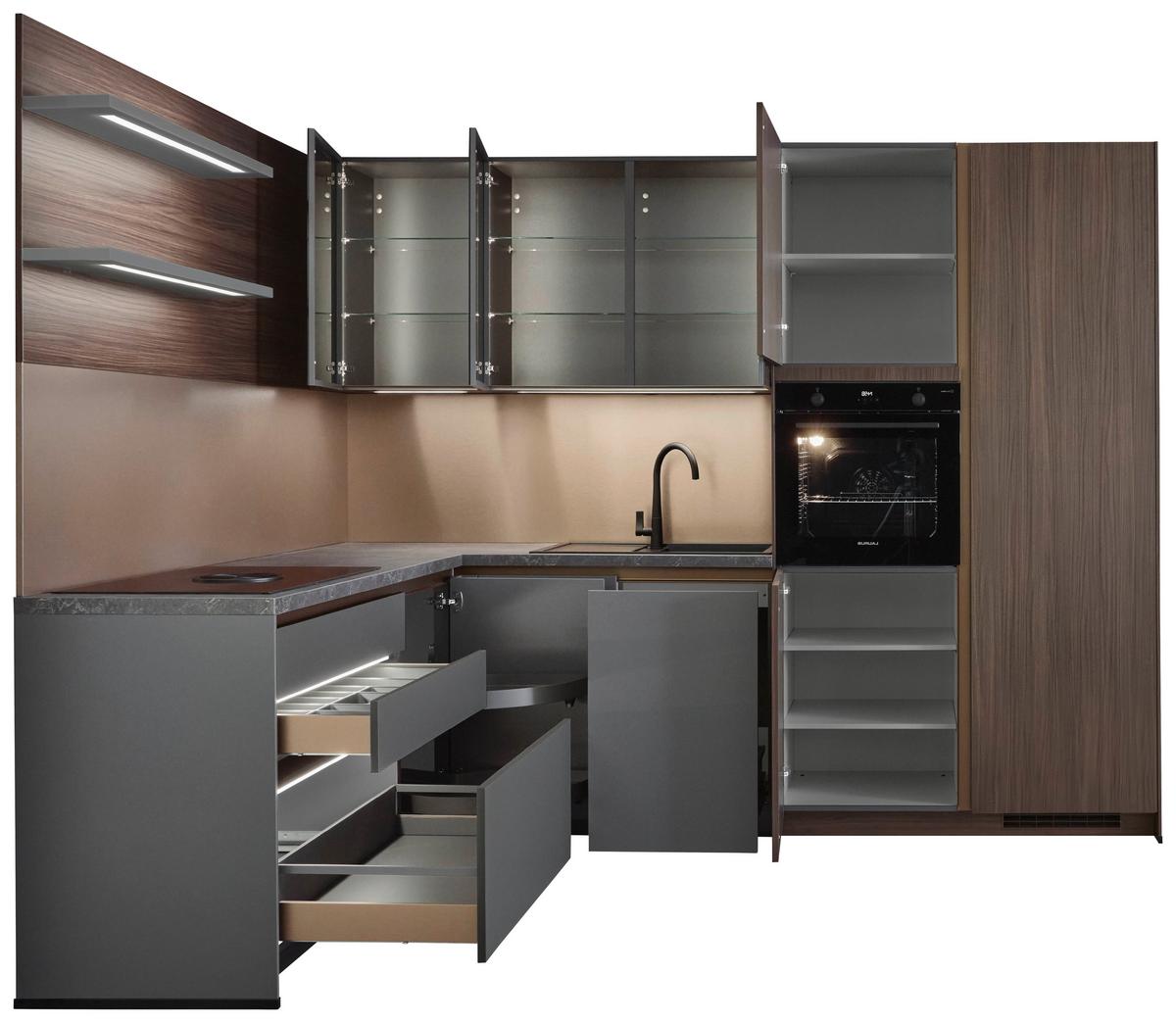 Eckküche Sidney/Singapur - Schieferfarben/Schlammfarben, Design, Holzwerkstoff (206/285cm) - Vertico