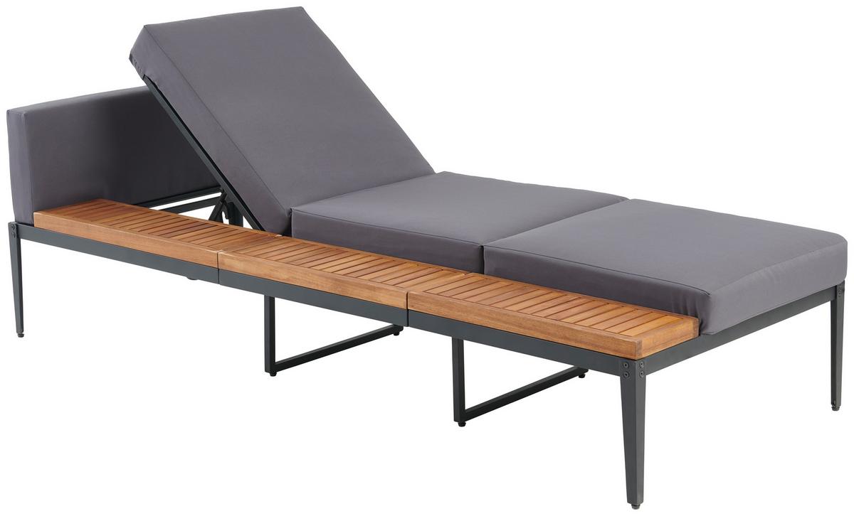 Sonnenliege Paris Metall Echtholz Mit Kissen - Dunkelgrau/Schwarz, MODERN, Holz/Metall (81/61,5-84/201cm) - Beldano