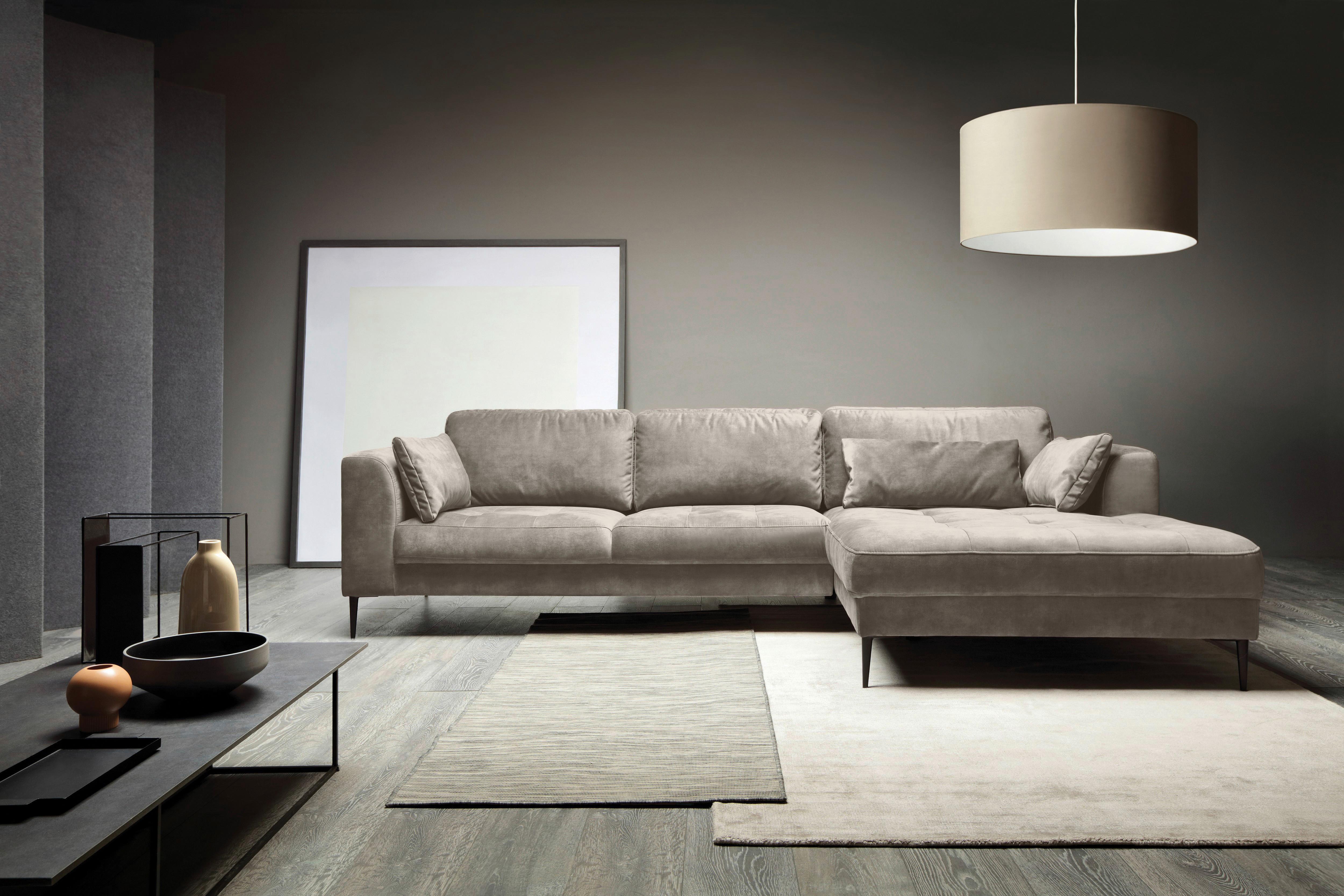 Ecksofa Luzi - Hellgrau/Schwarz, MODERN, Textil (280/168cm) - Trendmanufaktur