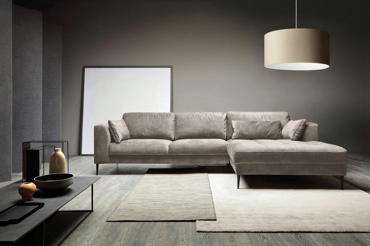 Ecksofa Luzi - Hellgrau/Schwarz, MODERN, Textil (280/168cm) - Trendmanufaktur