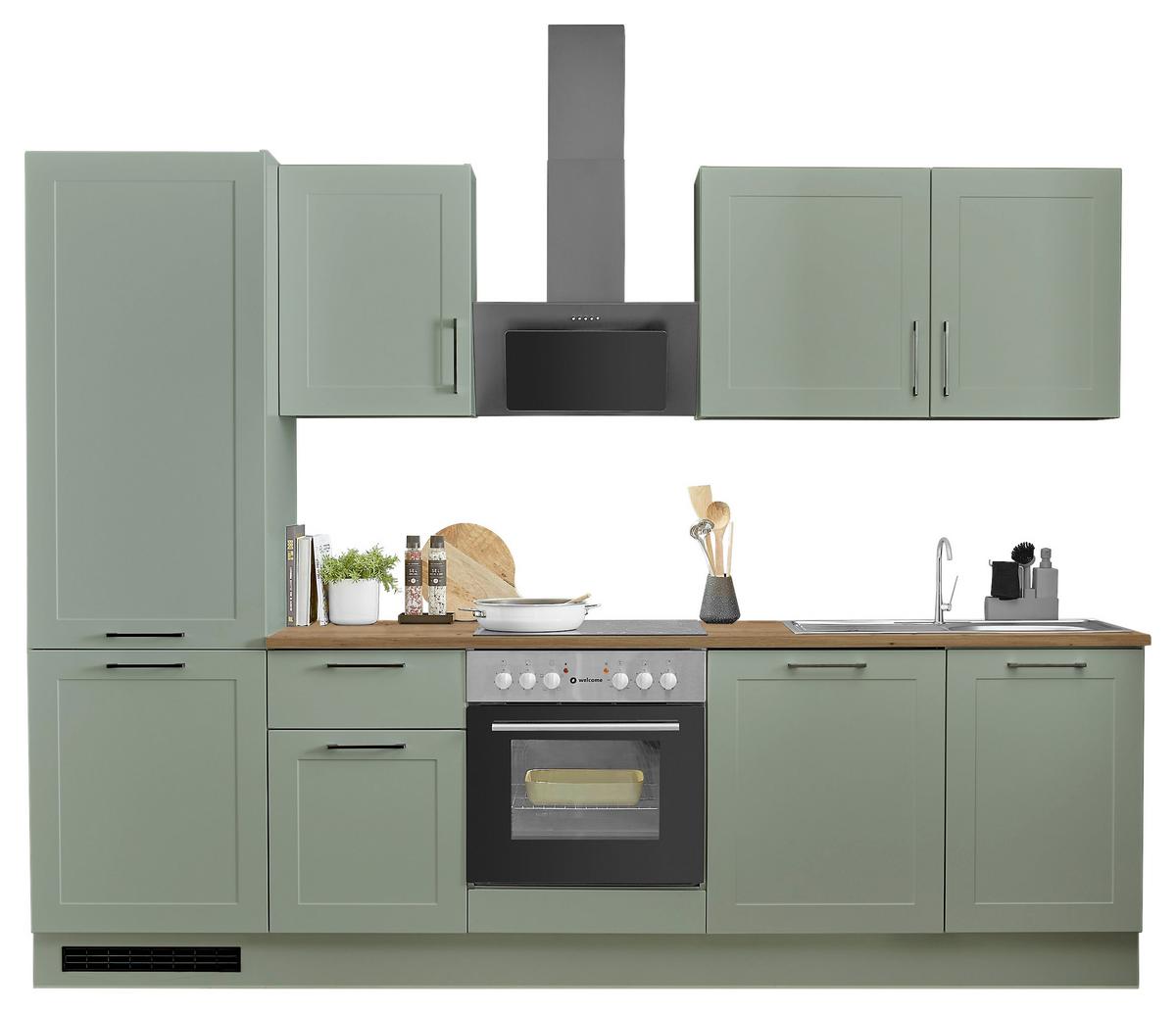 Küchenblock Marseille Grün/Eiche Dekor B: 280 cm - Eiche Artisan/Grün, Design, Holzwerkstoff (280cm) - MID.YOU