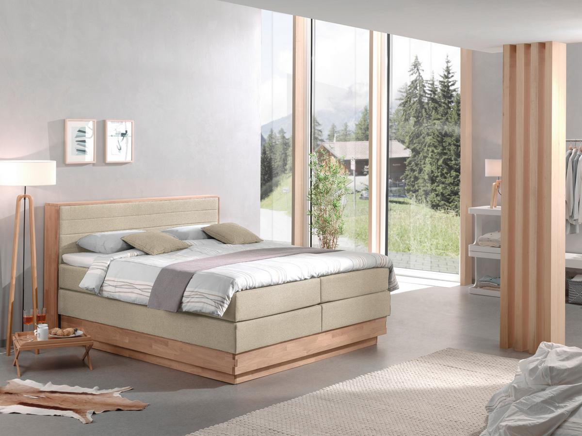 Boxspringbett H3xh3 mit Topper & Bettkasten 160x200 Moneta - Eichefarben/Beige, MODERN, Holz/Textil (160/200cm) - MID.YOU