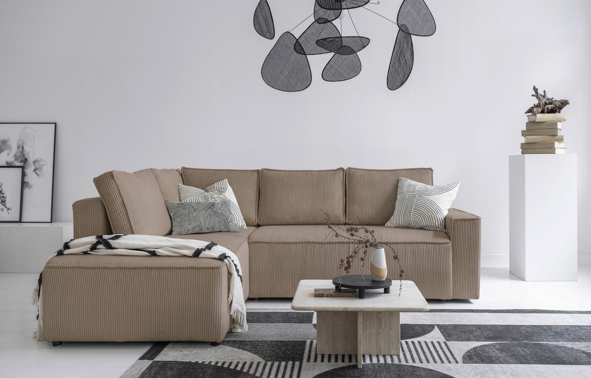 Sedačka OLIVER, levá, šedohnédá barva - černá/šedohnědá, Design, textil/plast (194/247cm) - MID.YOU