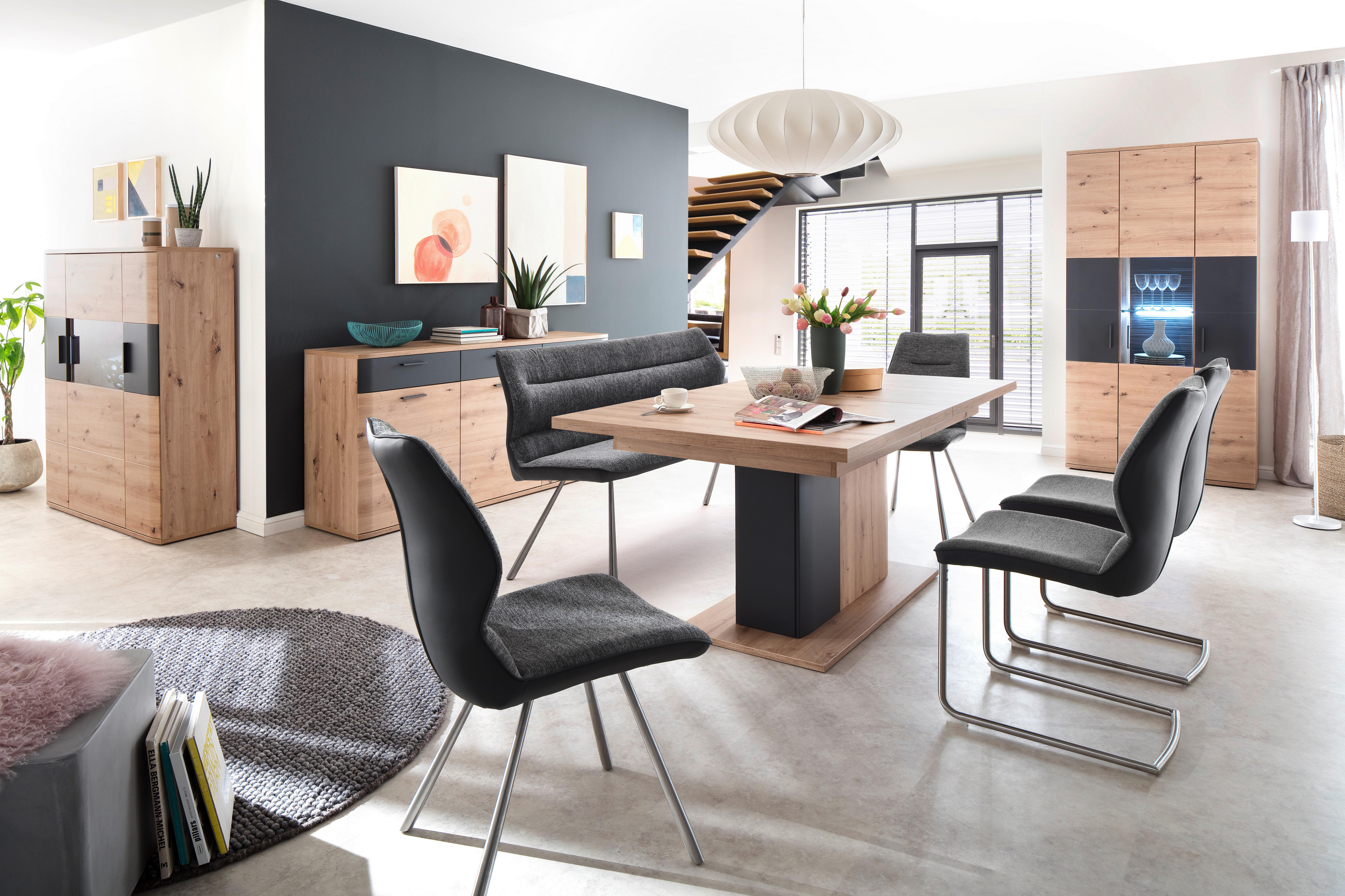 Esstisch Ausziehbar Cortona 180-280x100 Cm Eichefarben - Eichefarben/Anthrazit, Design, Holzwerkstoff (180-280/100/77cm) - Livetastic