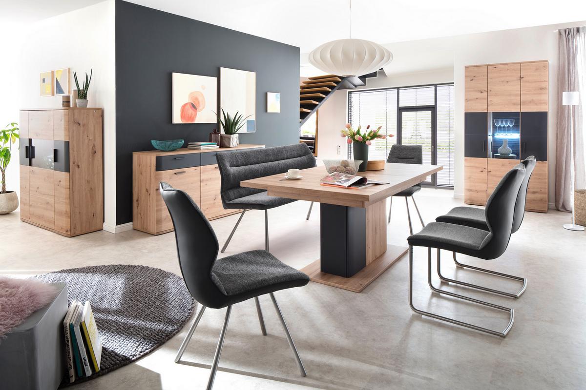Esstisch Ausziehbar Cortona 180-280x100 Cm Eichefarben - Eichefarben/Anthrazit, Design, Holzwerkstoff (180-280/100/77cm) - Livetastic