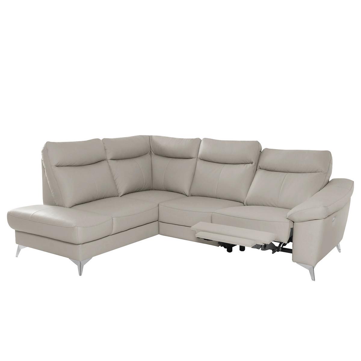 Ecksofa Luna Teilleder Platinfarben 194x242 - Platinfarben/Chromfarben, Design, Leder/Textil (194/242cm) - Livetastic