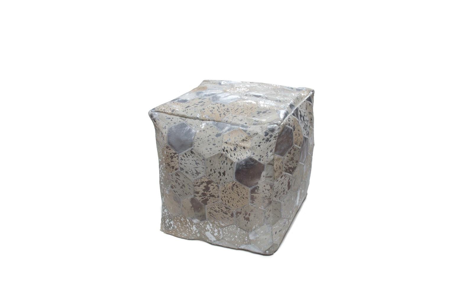 Pouf Dazzle Grau/Silberfarben B: 45 cm - Silberfarben/Grau, Design, Leder (45/45/45cm) - Kayoom
