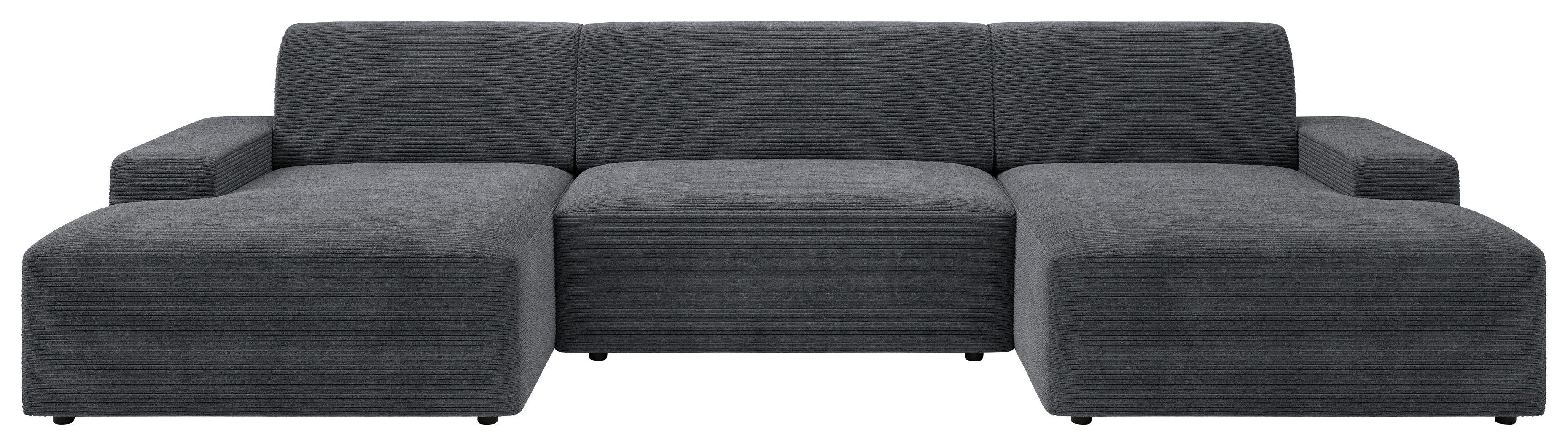 Wohnlandschaft Wien D: Grau U: 162x329x162 cm - Dunkelgrau/Schwarz, MODERN, Textil (162/329/162cm) - Trendmanufaktur