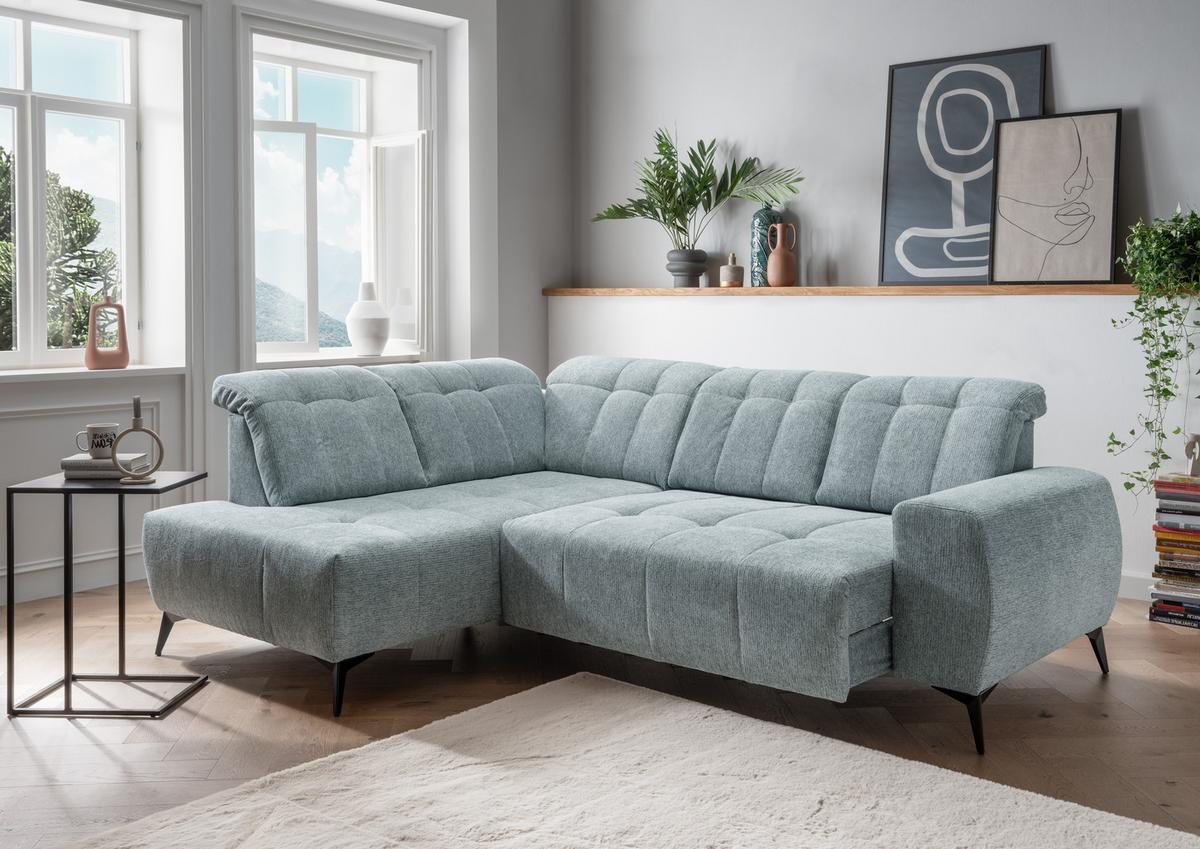 Ecksofa mit USB Anschluss Sano, Mintgrün, S: 200x261 cm - Schwarz/Mintgrün, MODERN, Textil (200/261cm) - Livetastic