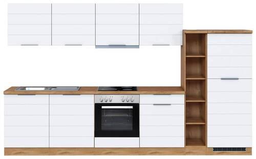 Küchenzeile Florenz mit Geräten 330 cm Weiß/Eichefarben - Eiche Wotan/Weiß, Design, Holzwerkstoff (330cm) - Held