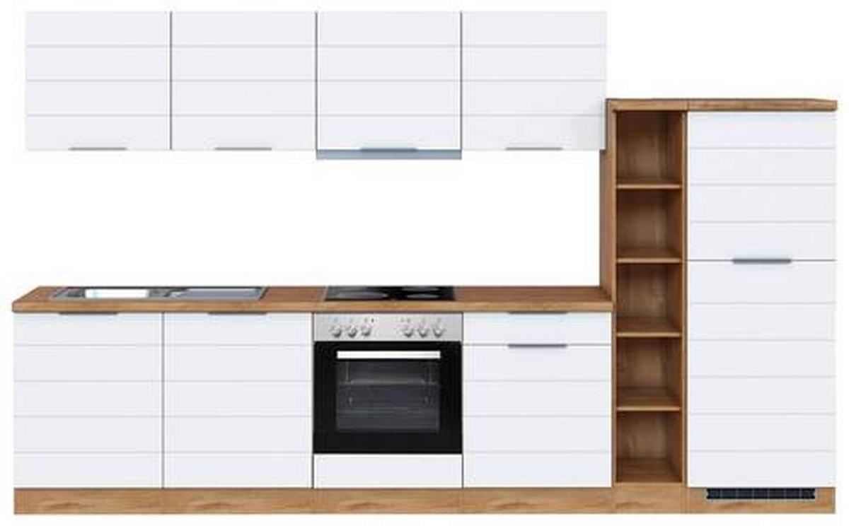 Küchenzeile Florenz mit Geräten 330 cm Weiß/Eichefarben - Eiche Wotan/Weiß, Design, Holzwerkstoff (330cm) - Held