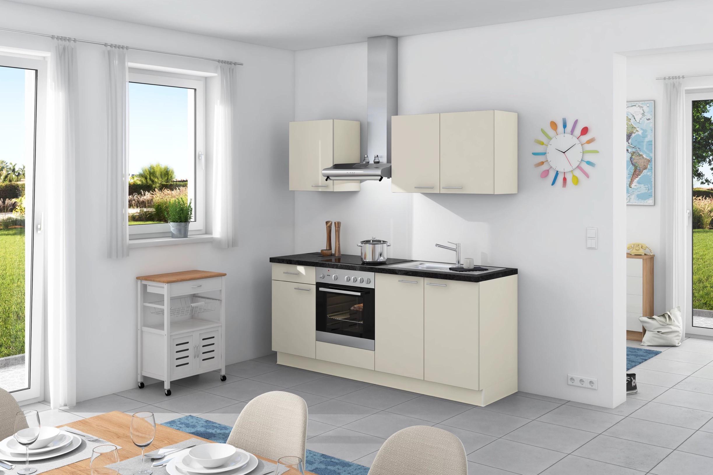 Express Küchenzeile Base ohne Geräte 200 cm Weiß/Bergeiche