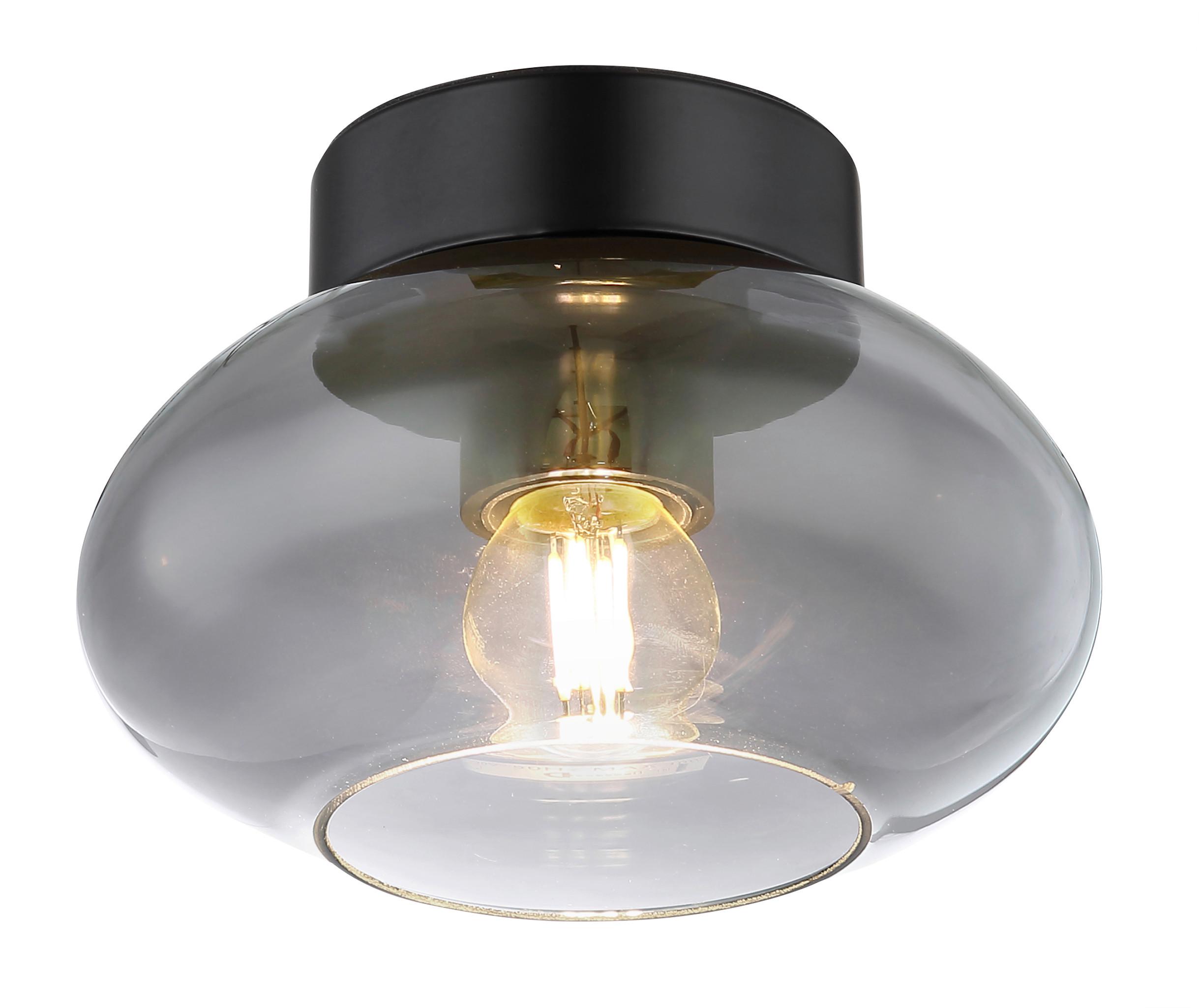 Deckenleuchte Ø 18 Cm 1-Flammig Mit Rauchglas - Schwarz, Design, Glas/Metall (18/13cm) - Globo