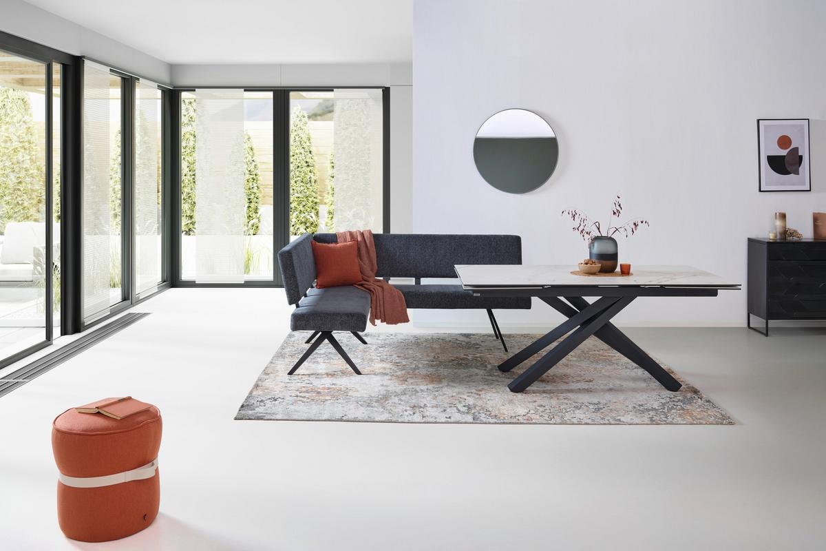 Eckbank Chios Leinenoptik Grau, S: 190x150cm - Dunkelgrau/Schwarz, KONVENTIONELL, Textil/Metall (190/150cm) - MID.YOU