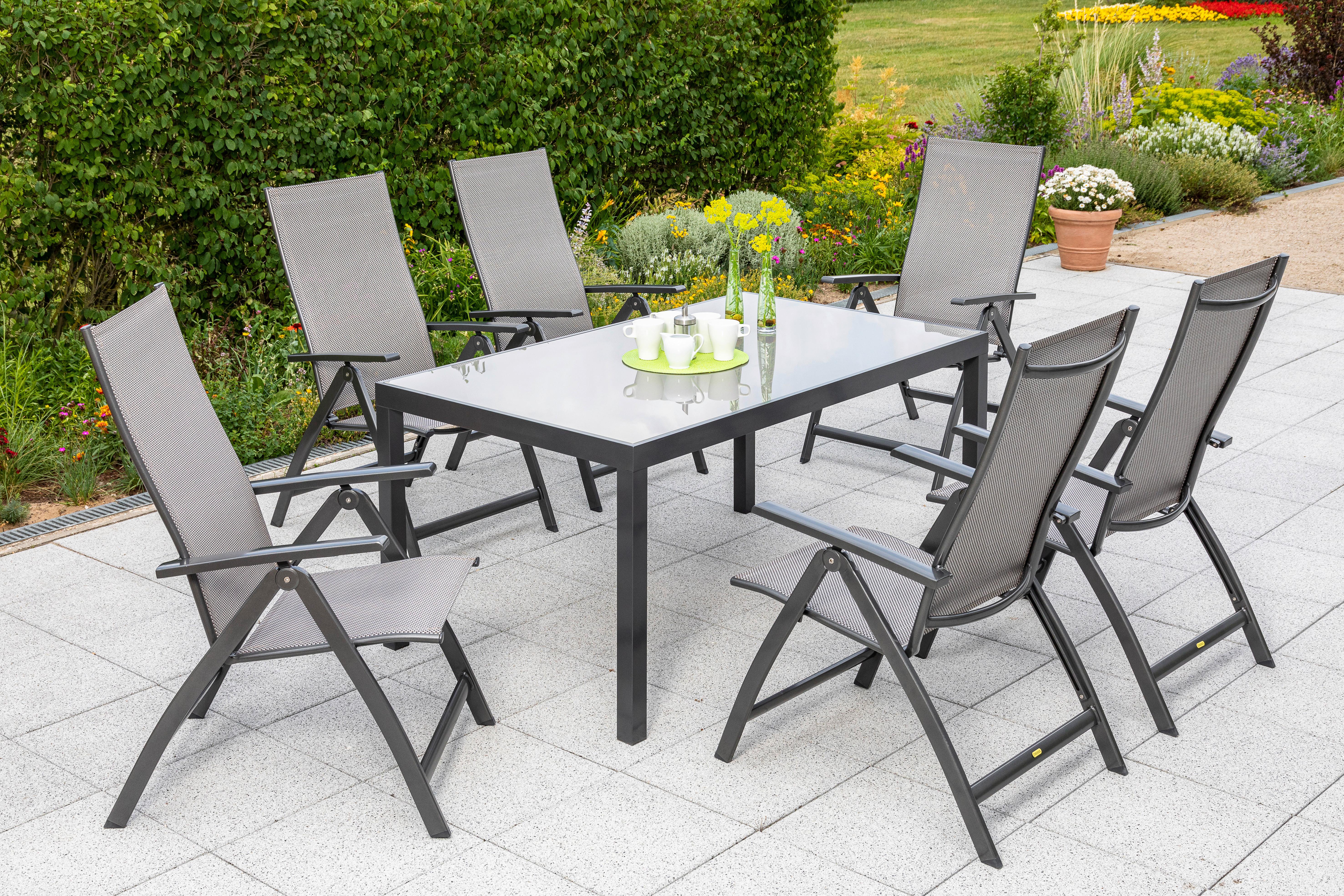 Gartenset Vicenza - Graphitfarben/Braun, MODERN, Textil/Metall - Gardenson