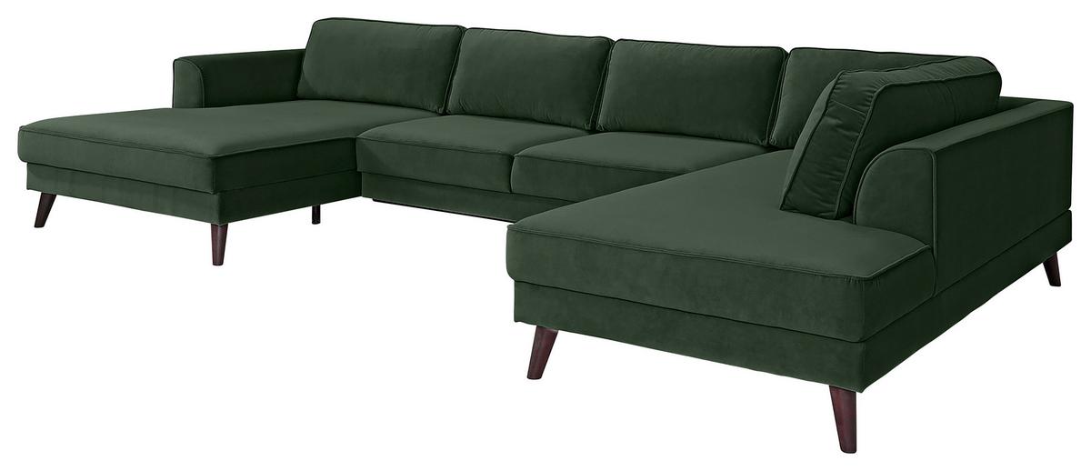 Wohnlandschaft Lumber Jack Dunkelgrün Velours - Wengefarben/Dunkelgrün, MODERN, Textil (169/348/201cm) - Trendmanufaktur